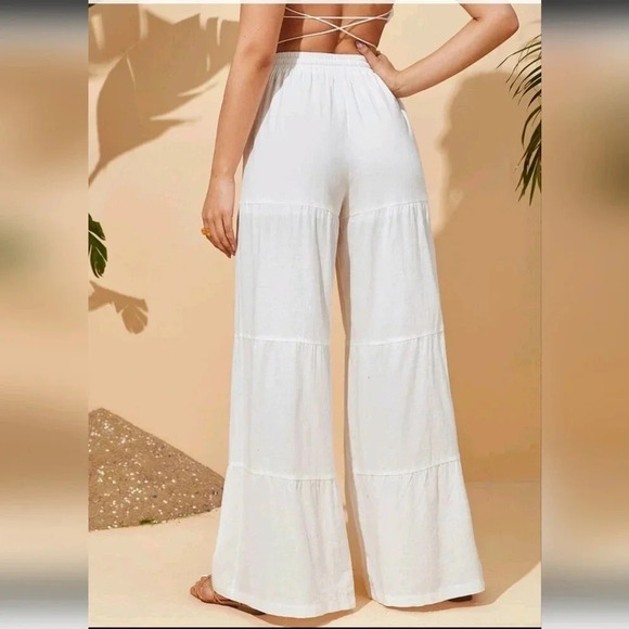 Solid Color Elastic Waist Wide Leg Pants - Picture 2 of 3